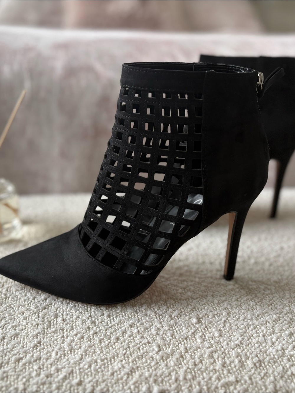 Aldo Black Cutout Pointed Toe Stiletto Ankle Boots